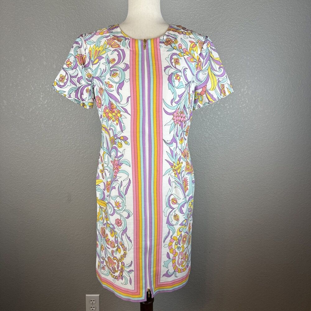 Trina Turk Womens Arboretum Mini Shift Dress Size 6 Mod Retro Floral 2 Way Zip